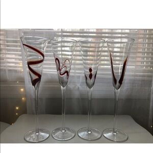 Eisch Decanter + 4 Flutes w/ Red Design Overlay on Flutes
